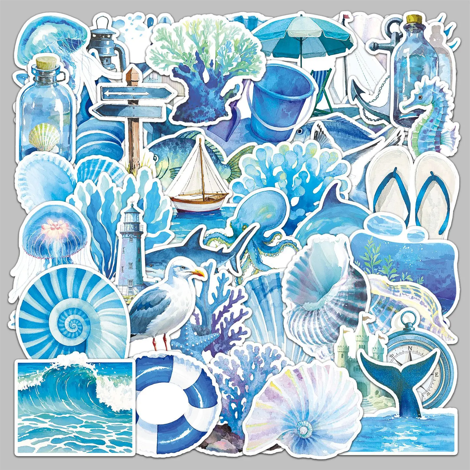 10/50PCS Blauwe Zee Sticker Leuke Zeeleven Graffiti Decal Gepersonaliseerde DIY Water Cup Mobiele Telefoon Case Briefpapier doos Bureau