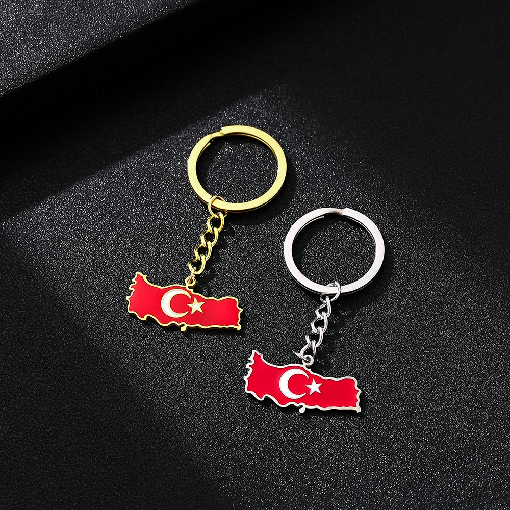 Fashion Türkiye Cumhuriyeti Map Flag Key Chain Stainless Steel Men Women Maps Keyring Jewelry Gift