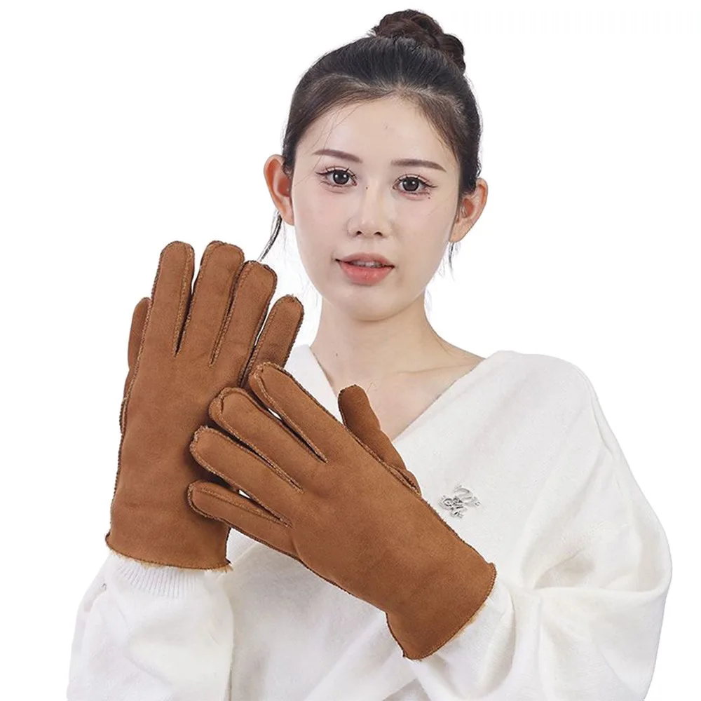 Fashion Warm Winter Gloves Thicken Driving Mittens Faux Fur Windproof Cycling Gloves Men Women