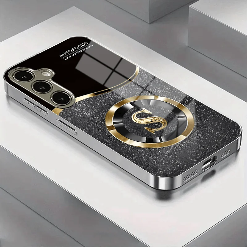 Black Gold The new electroplated glass phone case is suitable for Samsung Galaxy S26/S25/S24/S23/S22/S21, etc