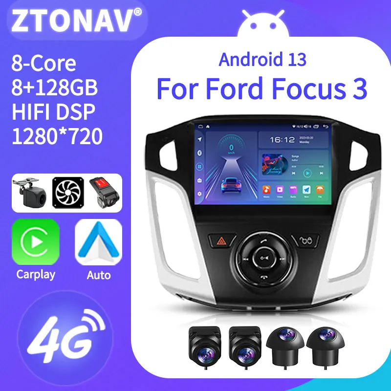 Car Radio Stereo For Ford Focus 3 Mk 3 2011 - 2019 Car DVD Player GPS Screen Headunit Carplay Android Auto Support 360 Camera