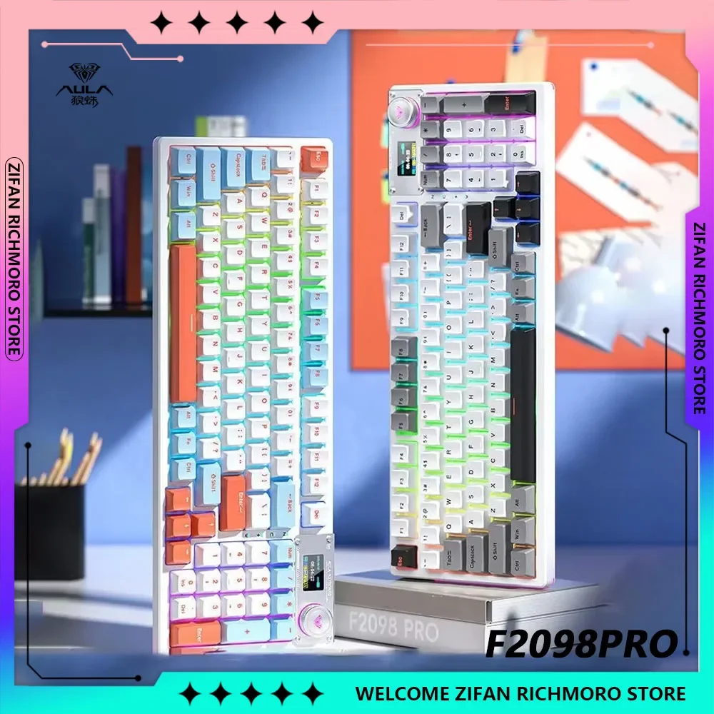 New Aula F2098Pro 3-Mode Bluetooth Wireless Wired Mechanical Keyboard Game RGB Side Light Gaming Keyboards Custom pc Accessories