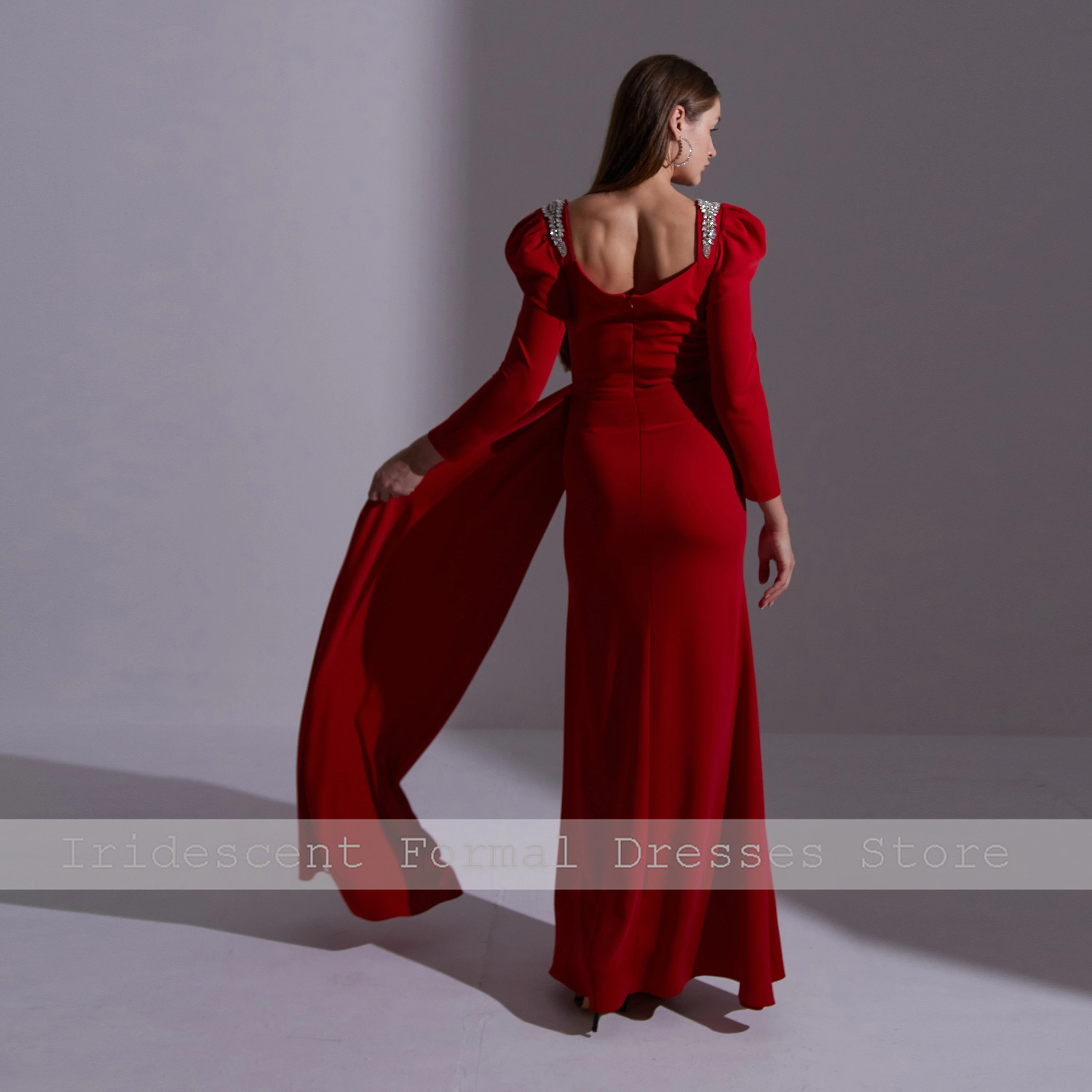 Vestidos de noite longos personalizados com fenda cristal vestido de festa de luxo feminino decote em v moderno plissado até o chão vestidos de baile