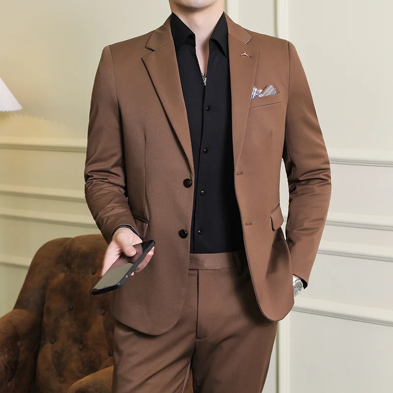 2024 Two-button Business Wedding Suit (suit + Trousers) S-7XL Korean Slim Fashion Handsome Solid Color Suit Two-piece Set