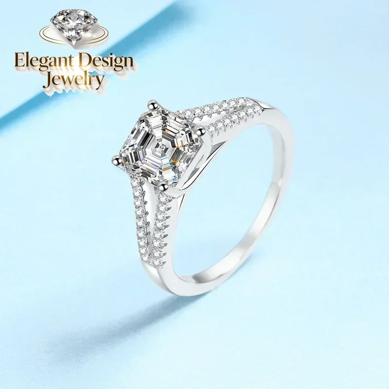 Elegant-Design 2 Carat Moissanite Diamond Luxury Rings for Women, Platinum Pt950 Sparkling Wedding Engagement Fine Jewelry Gifts