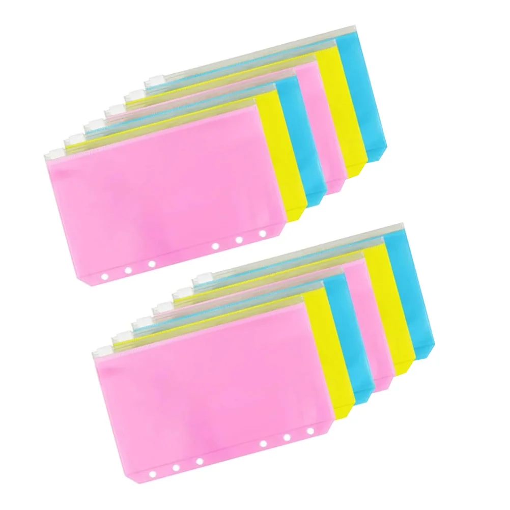 

12 Pcs Receipt Storage Bag PVC Wear Resistant Document Organizer Home Office School Travel Blinder Pockets Loose Leaf Bags