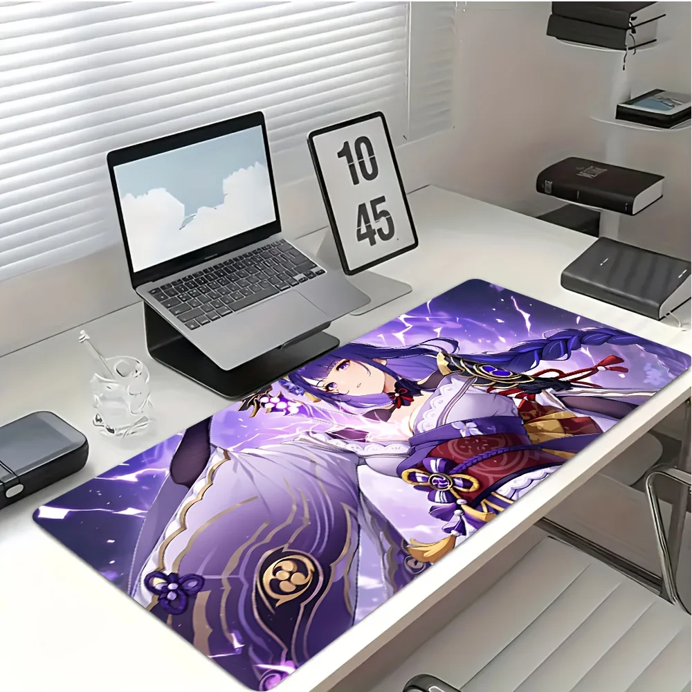 1pc R-Raiden Shogun Gaming Mouse Pad - Non-Slip Rubber Base, Washable Desk Mat with Vibrant Purple & Golden Artwork, Perfect for