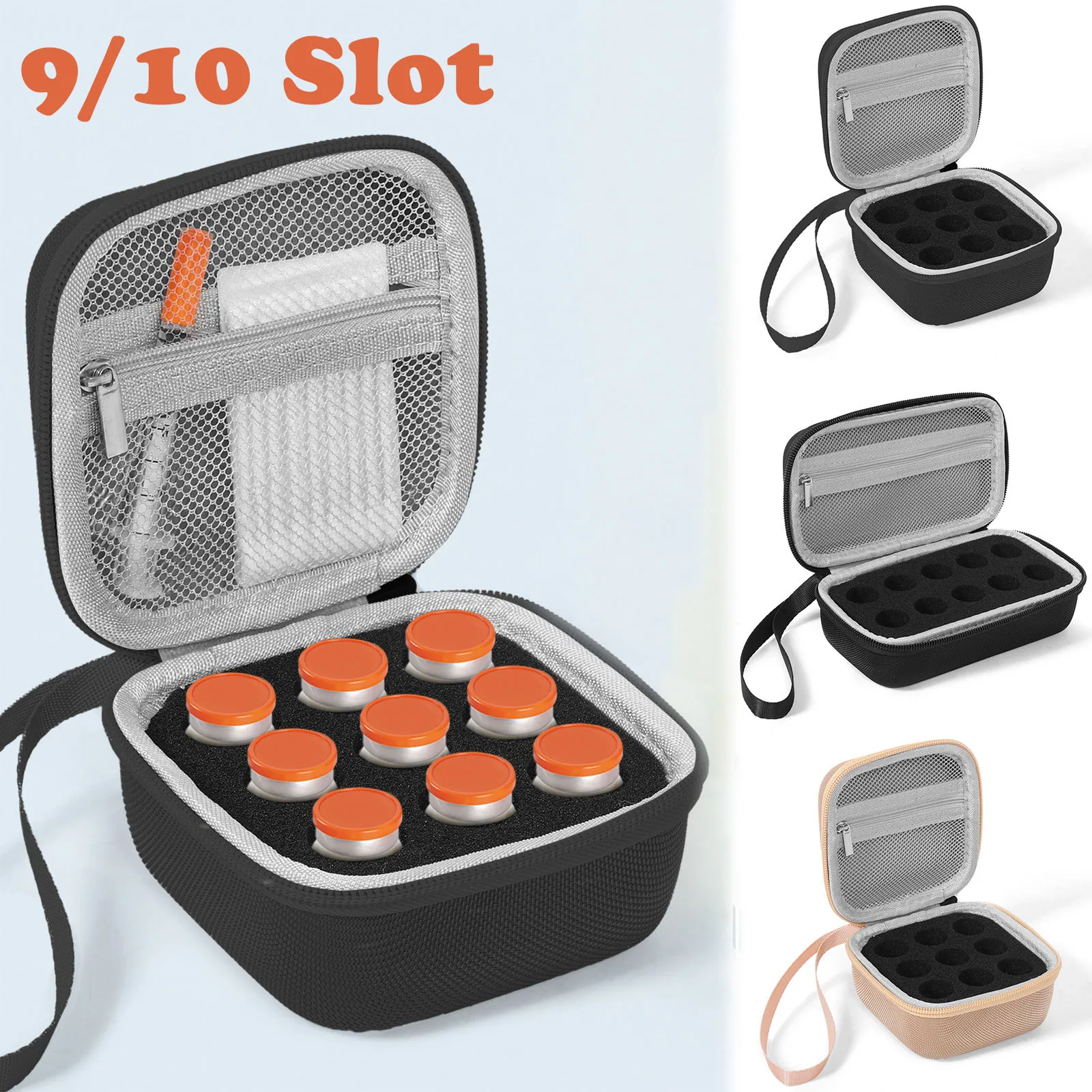 9/10 Slot Insulin Vial Carrying Case Peptide Vial Travel Box Vials Hard Shell Storage Bag for 3/5/10ml Vial Diabetic Supply