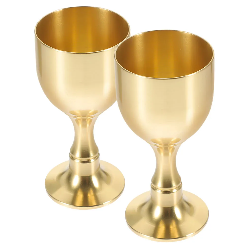 

2Pcs Copper Wine Cups Decorative Brass Goblet Exquisite Offering Cup Temple Cup Easy Clean Home Supply