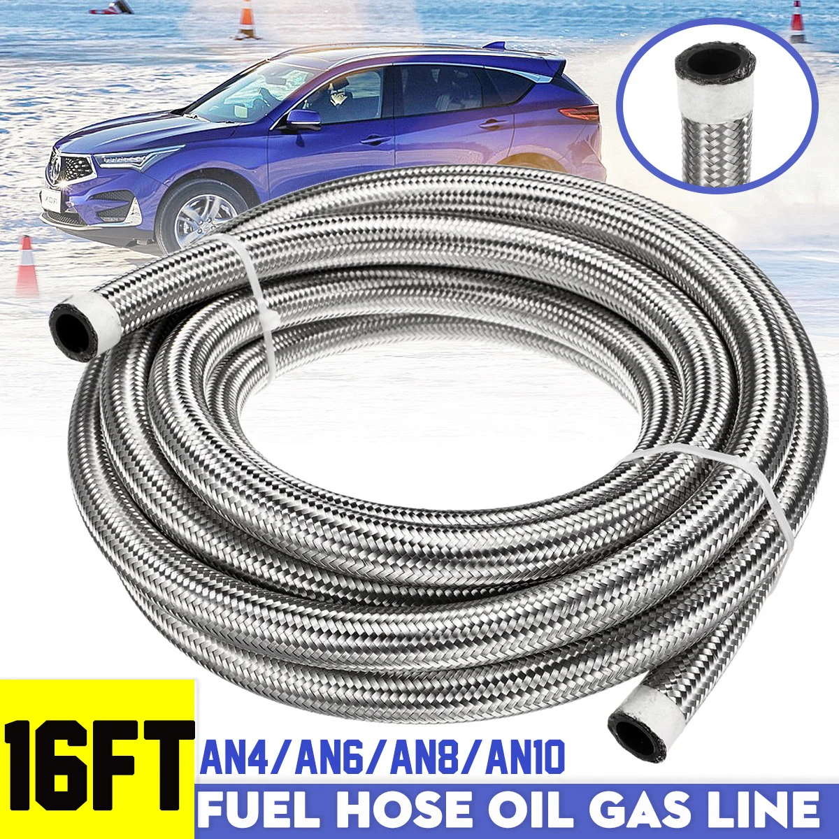 High Pressure Universal 5 Meters AN4-AN12 Stainless Steel Car Fuel Hose End Oil Hose Tube Braided Gas Line Turbo Oil Cooler Pipe