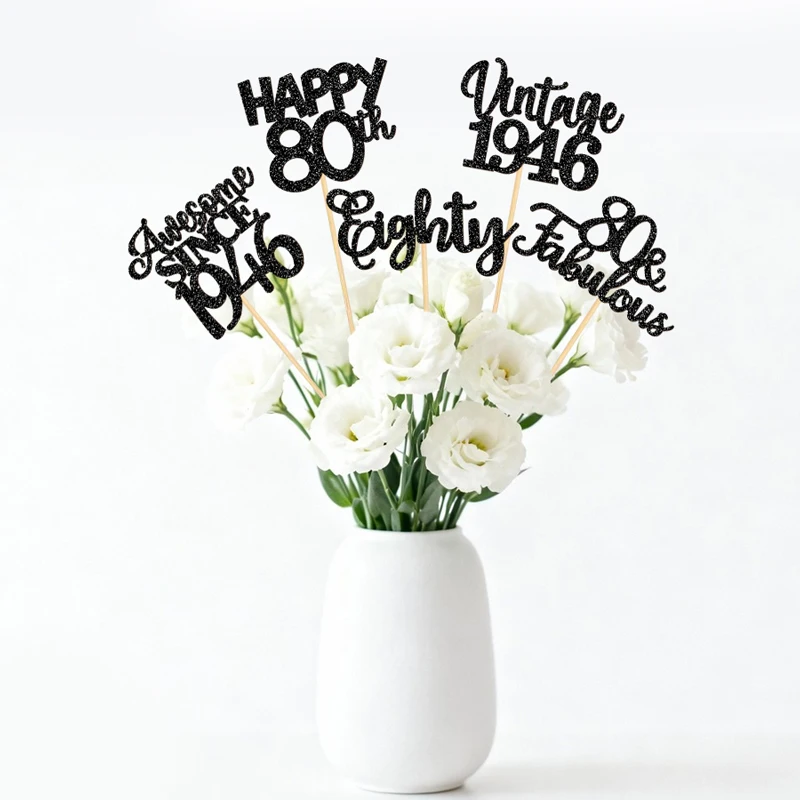 YOMDID 15-teiliges Set für die 80. Geburtstagsfeier, große Kuchendekoration, Happy 80th Cupcake-Topper, Vintage 1946 Tischdekoration, Cheers to 80th – Detail 11