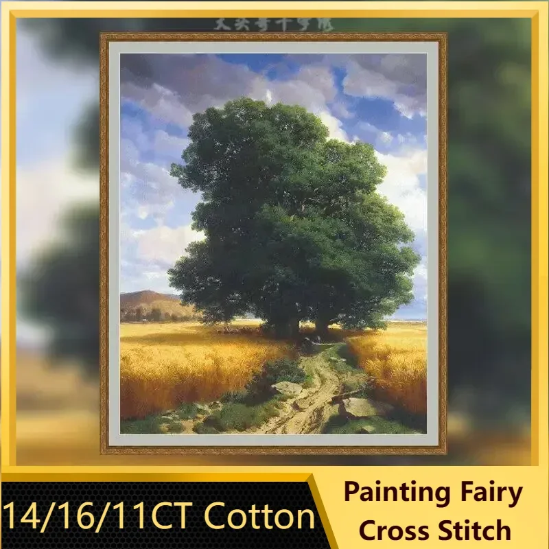 [ZZ5790-Landscape Oak Small Edition] Stamped Cross Stitch Kit 14/16CT Pre Printed Canvas Cotton Thread DIY Embroidery Wall Decor