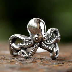 New 316L Stainless Steel Vintage COOL Octopus Ring With Patterns Gothic For Men Women Punk Motorcycle Jewelry Party GIFT