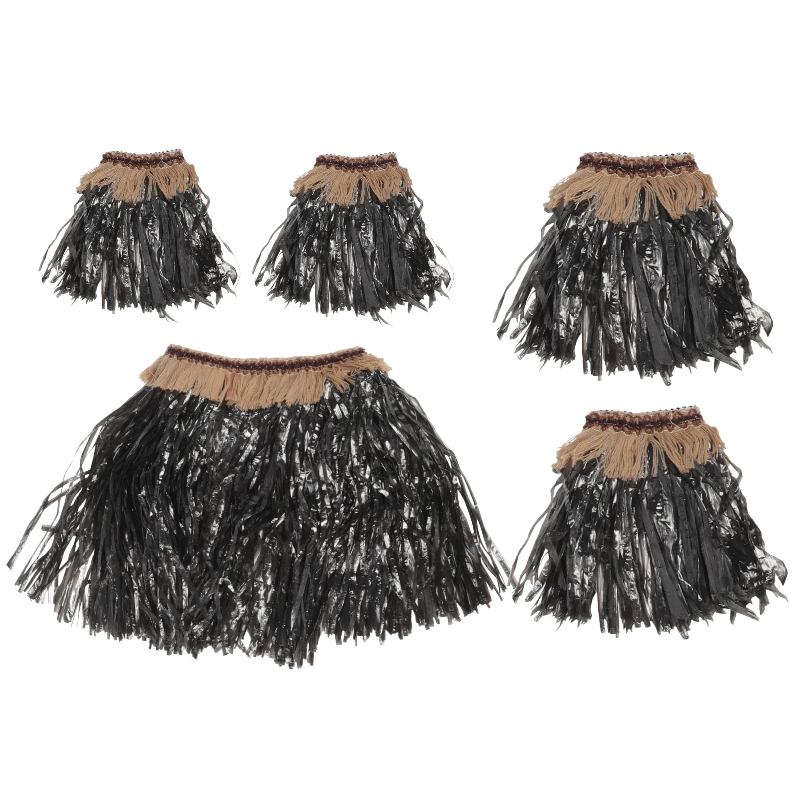 

5Pcs Hawaiian Grass Skirt Set Artificial Plastic Skirt Elastic Arm Bands Leg Bands Tropical Luaus Beach Party Costume