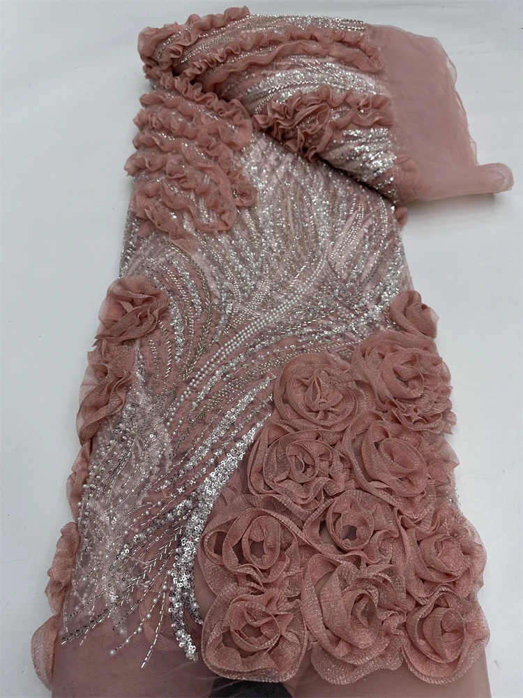 

Роскошная нигерийская кружевная ткань с цветочным бисером, высокое качество, вышивка блестками, африканская французская кружевная ткань для шитья платья