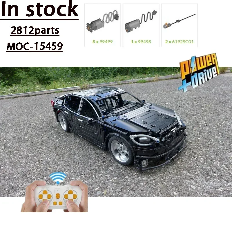 MOC-15459 Black S Type New Supercar Power RC Electronic Sports Car Assembly Building Block Model 2812 Parts Kids BirthdayToyGift