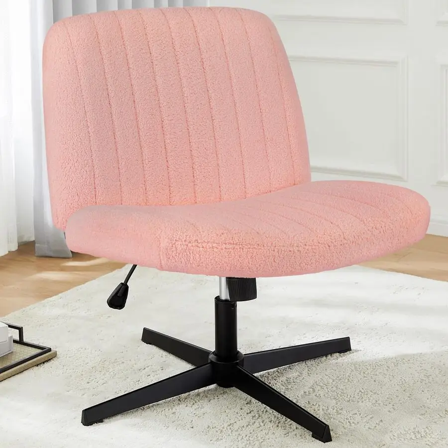 Cross Chair, Armless Desk Chair Wide Seat for Home Office Vanity, No Wheels, Height Adjustable, 360 Swivel, Pink