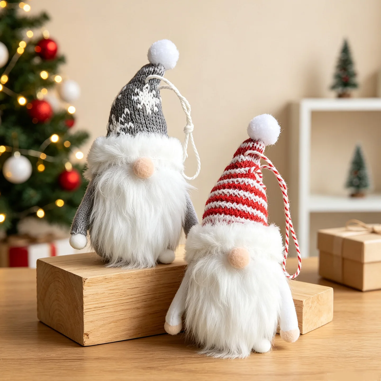 Christmas Hanging Ornament Fabric Santa Claus Reindeer Figurine Multicolor Lightweight for Home Party Tree Decor Gift