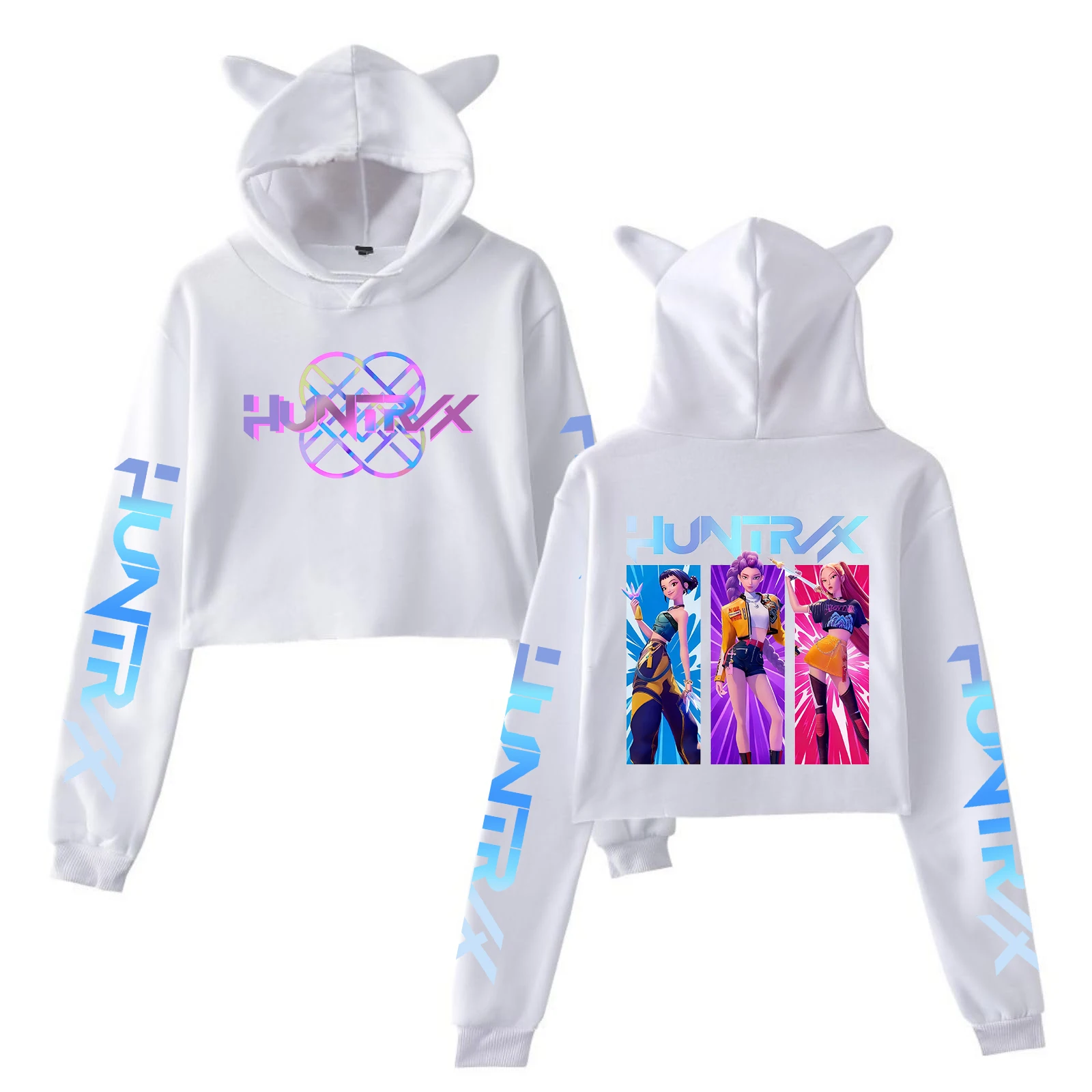 Kpop شيطان الصيادين طباعة المحاصيل القمم آذان القط مثير البلوز طويلة الأكمام الشتاء أزياء هوديي هدايا عيد الميلاد لصديق