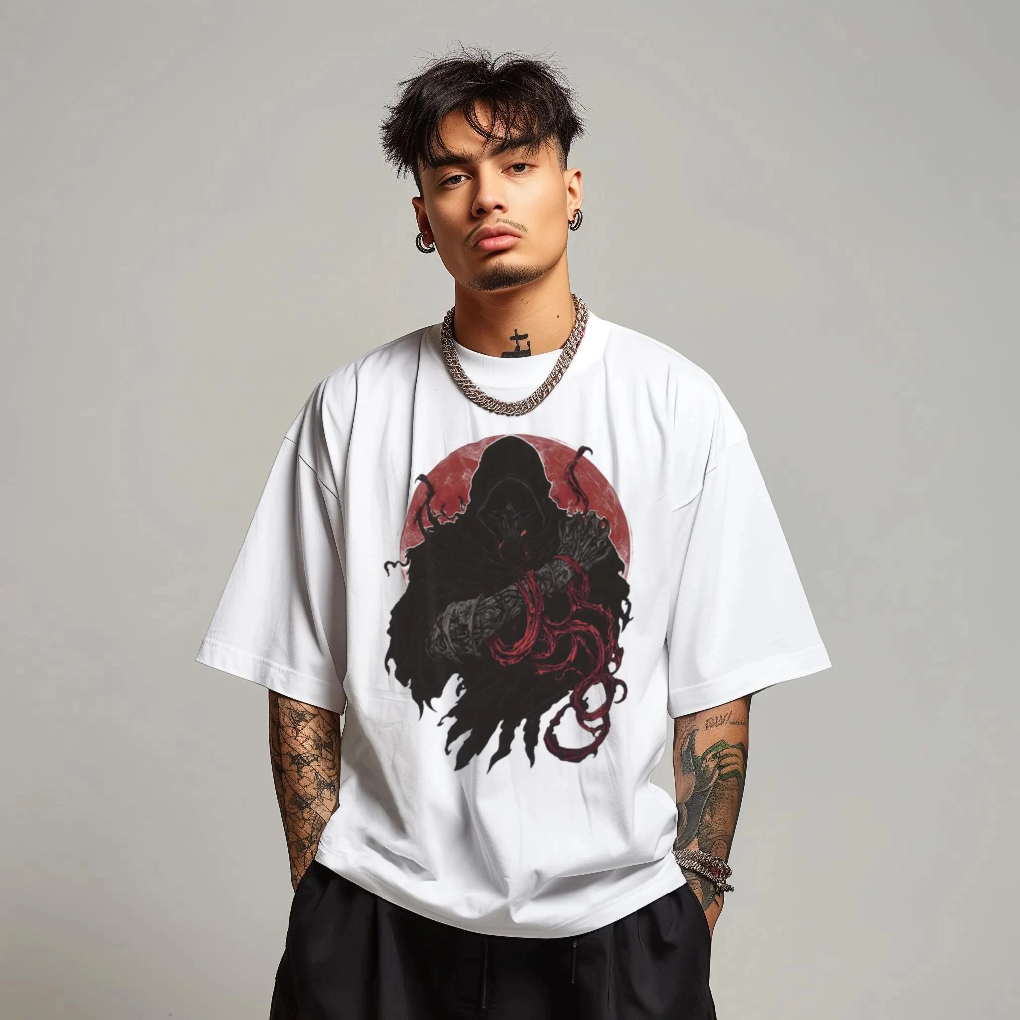 

Летние мужские хлопковые готические японские скелетоны с принтом убийцы, удобные дышащие уличные хип-хоп повседневные спортивные мужские с коротким рукавом