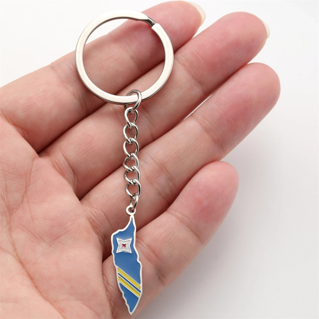 EUEAVAN Drip Oil Aruba Map Pendant Keychain Stainless Steel Gold Silver Color Classic Curacao Islands Flag Keyring Jewelry Gifts