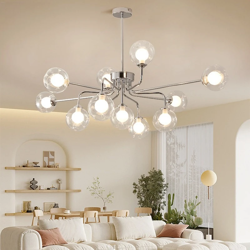 

American Electroplating Iron Art Chandeliers Glass Ball Ceiling Pendant Light Living Room Bedroom Restaurant Hotel Hanging Lamps