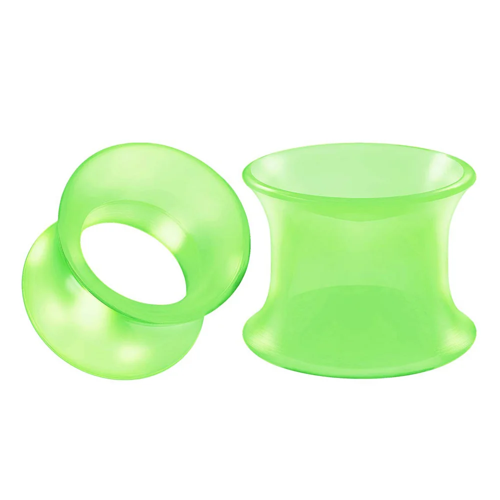 Acrylic Silicone Double Flared Saddle Piercing Jewelry Stretched Ear Plugs Earring Lobe Acrylic External Flesh Tunnel Green - view 5