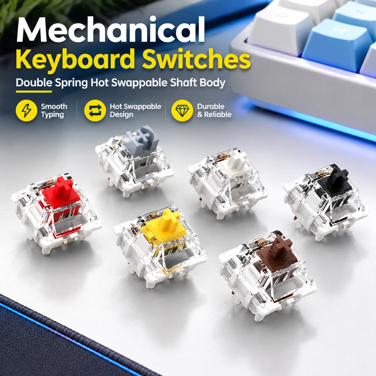 Double Spring Hot Swappable Shaft Body Mechanical Keyboard, Convenient Practical Computer Accessory for Gamers