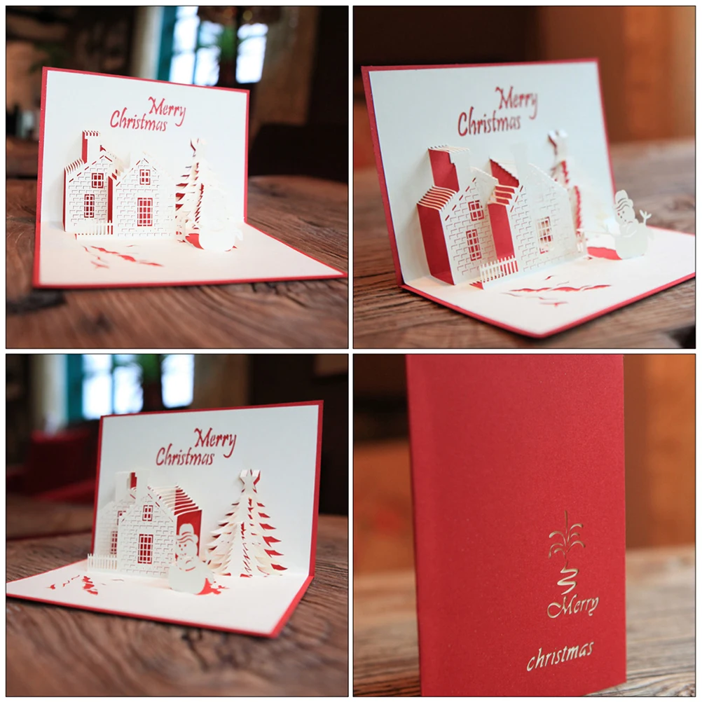 

2 Pcs Pop-up Card Decorations Invitation Greeting First 3D Christmas Cards Paper Xmas Holiday Dad