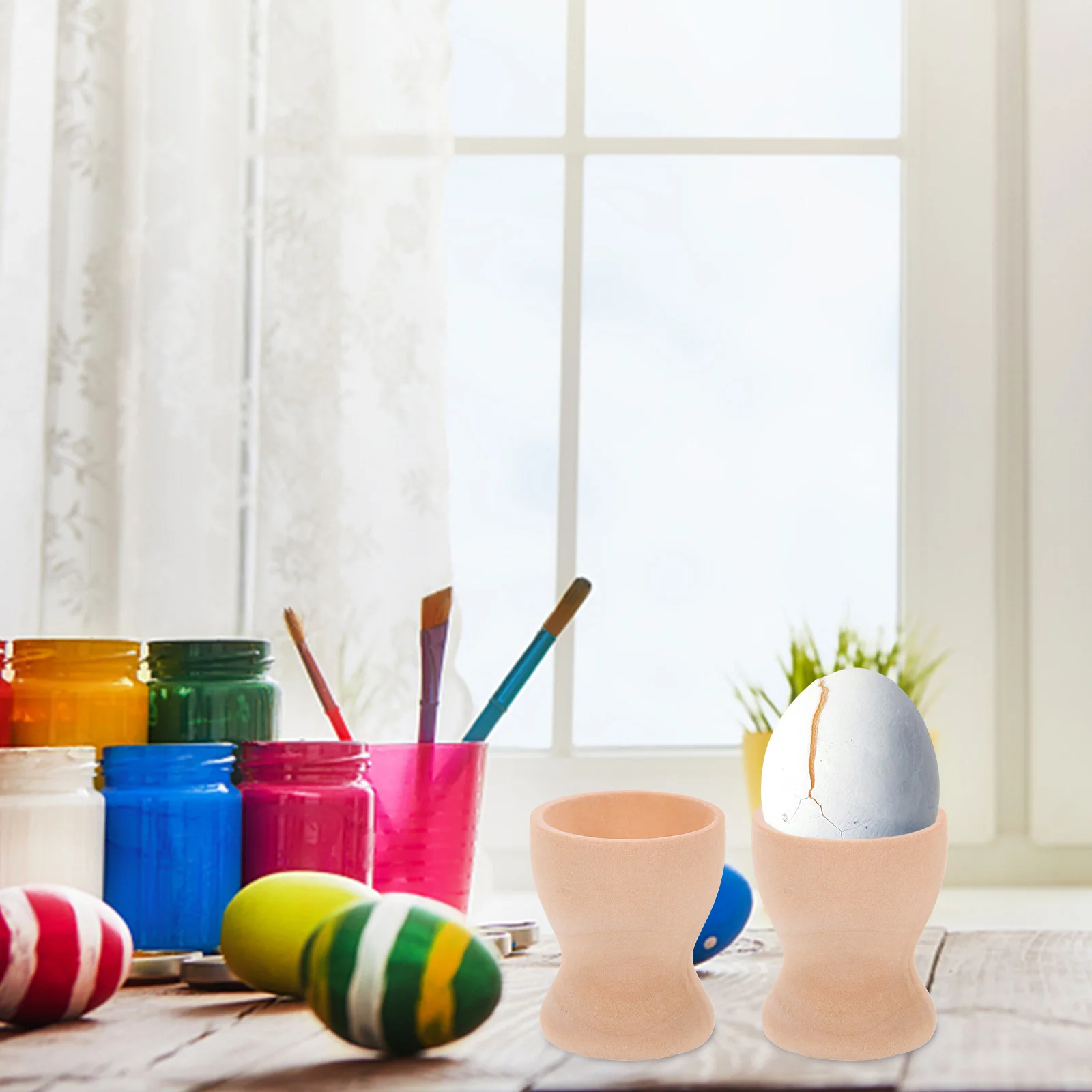 

15pcs Wooden Holder Cup Shaped Diy Craft Decor Party Supplies Bases Creative Easter Bases Unfinished Wood Stand Diy Wood Egg