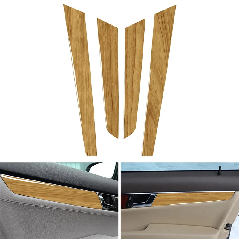 

4PCS Interior Door Panel Cover Trim Yellow Wood Grain For Mercedes C-Class W204 2007-2013 Replacement Parts Accessories