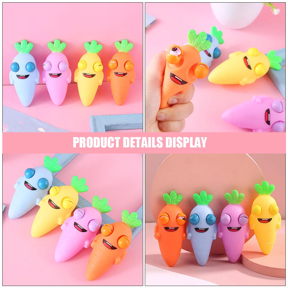 4個入り ニンジン型 スクイーズおもちゃ ストレス解消 フィジェットおもちゃ 手の圧力緩和 漫画風 パーティーギフトセット スクイーズ玩具 感覚玩具