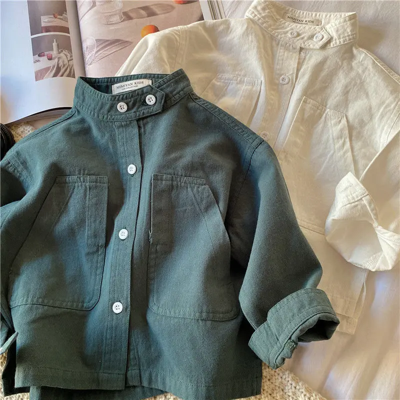 Children's Shirt Spring Autumn New Solid Color Standing Neck Shirt for Boys Girls Top Coat Solid Color Baby Children's Clothing