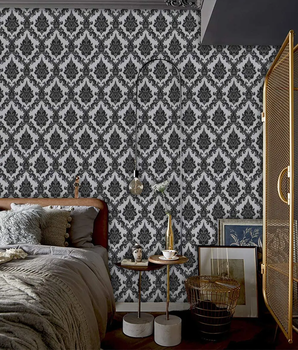 Peel and Stick Wallpaper for Bedroom Black Contact Paper Black and Silver Self Adhesive Wallpaper Decor Vinyl Film WallCovering