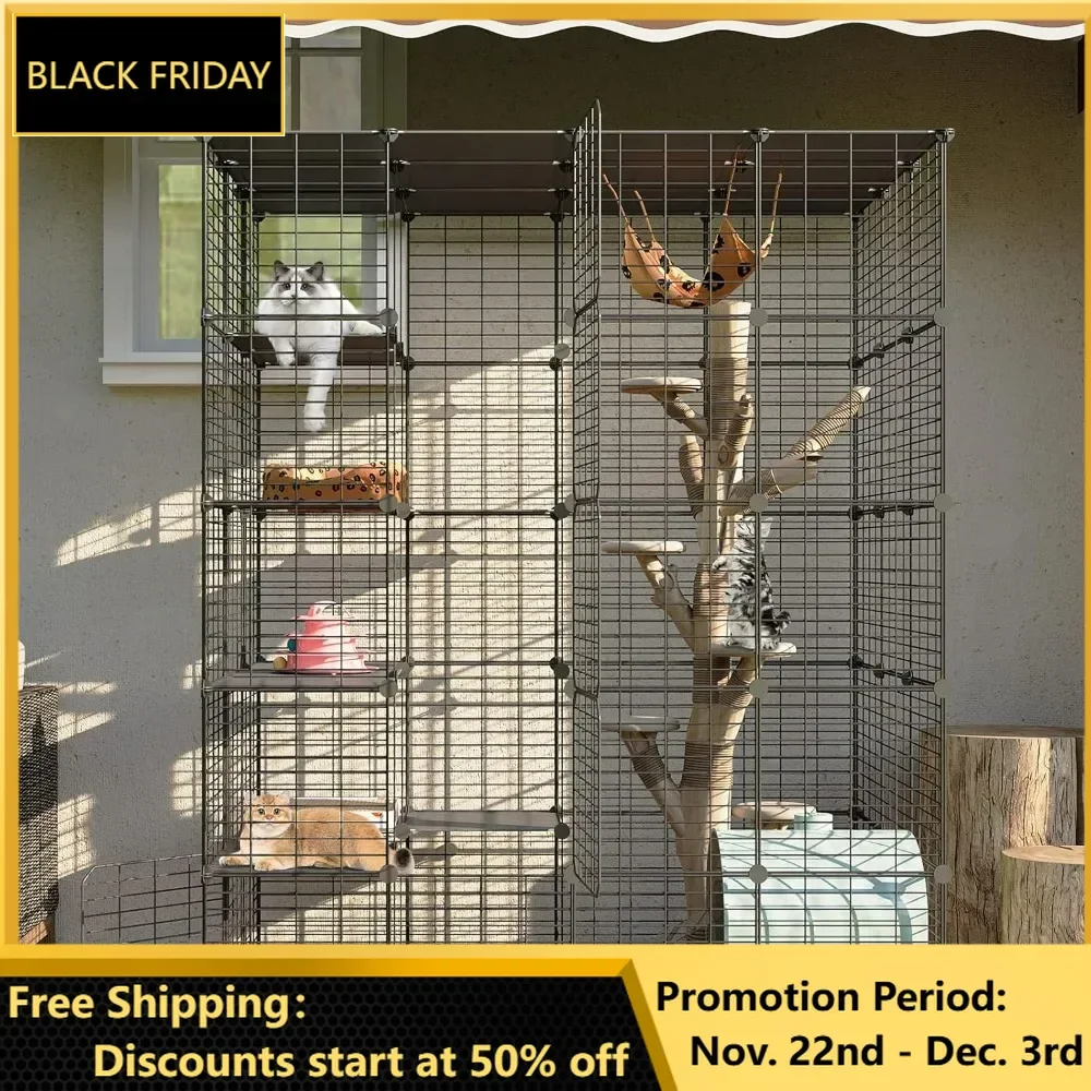 Outdoor Cat House,  Enter Door Balcony Cat Playpen with Platforms, Large Exercise Place Ideal for 1-2 Cats, Cat Cages Enclosure