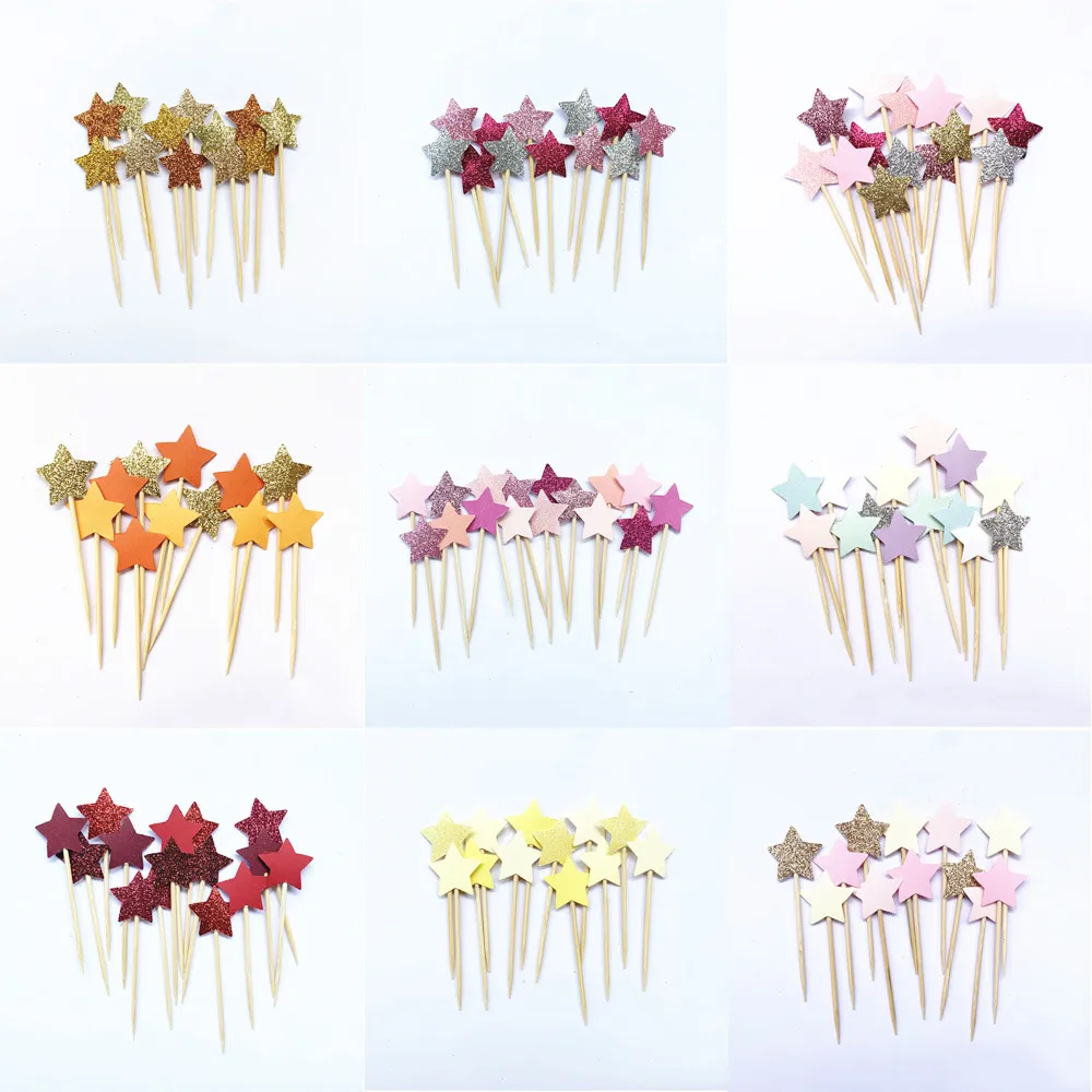 40PCS Start Cupcake Toppers Party Supplies Birthday Wedding Party Decoration Girl baby shower decorations Handmade