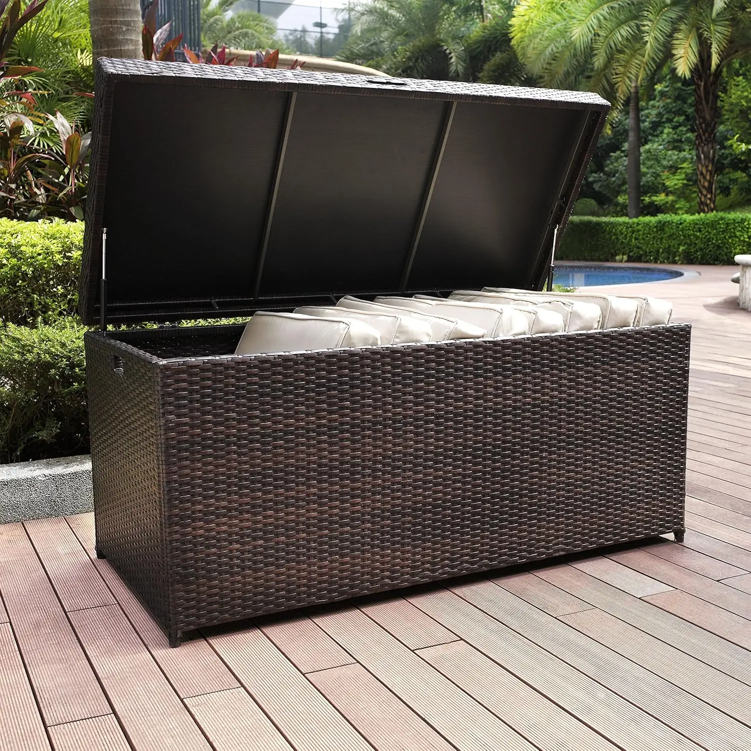 CO7300-BR Palm Harbor Outdoor Wicker Storage Bin, Brown