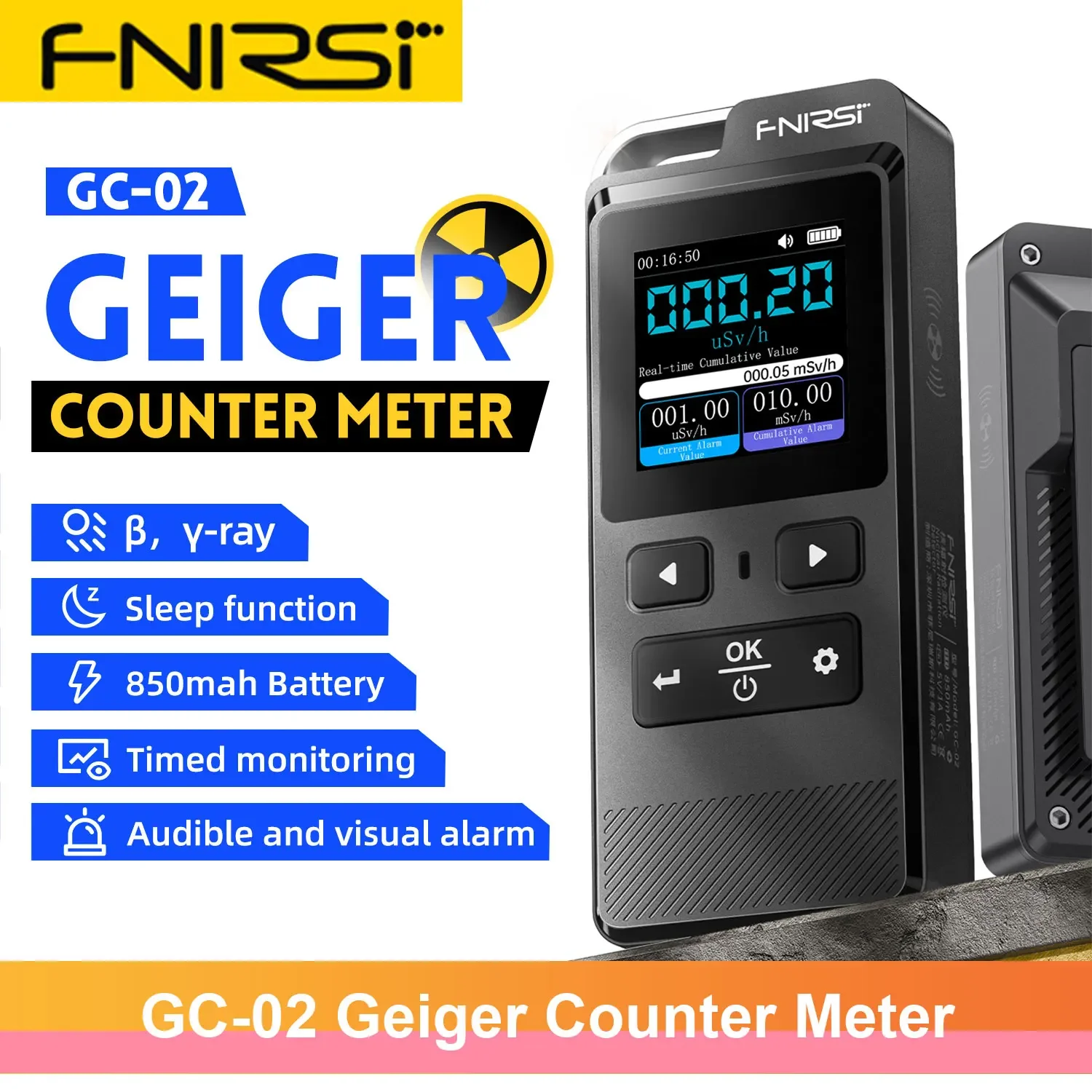 FNIRSI GC-02 Geiger Counter Meter Nuclear Radiation Detector Personal Dosimeter X-ray γ-ray Radioactivity Tester Marble Detector