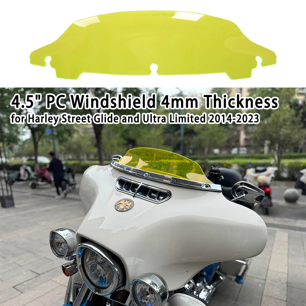 

4.5" Colors PC Windshield 4mm Thickness Motorcycle Windscreen for Harley Street Glide Ultra Limited 2014-2023