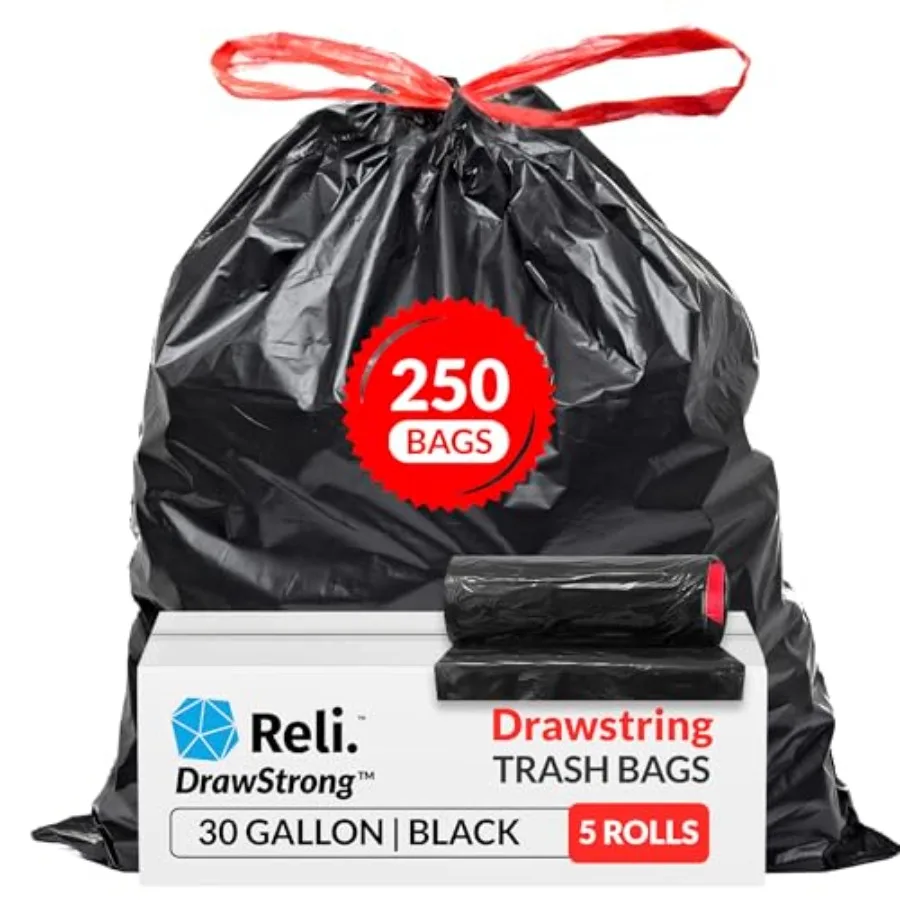 

30 Gallon Trash Bags Drawstring 250 Count Bulk Black 30 Gallon Garbage Bags Heavy Duty Large