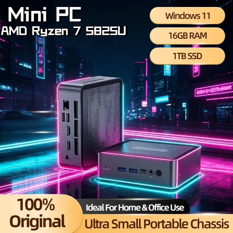 Windows 11 Pro AMD Ryzen 7 5825U Mini PC 2DDR4 3200Mhz 1M.2 SSD 1*HDD WIFI6 BT5.2 Desktop Office Mini PC Gaming Computer