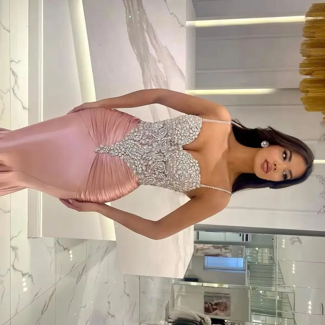 Mermaid Formal Dresses Personalized Spaghetti Prom Gowns Backless Evening Party Formal Dress robe de soiree Dubai Pink Beading