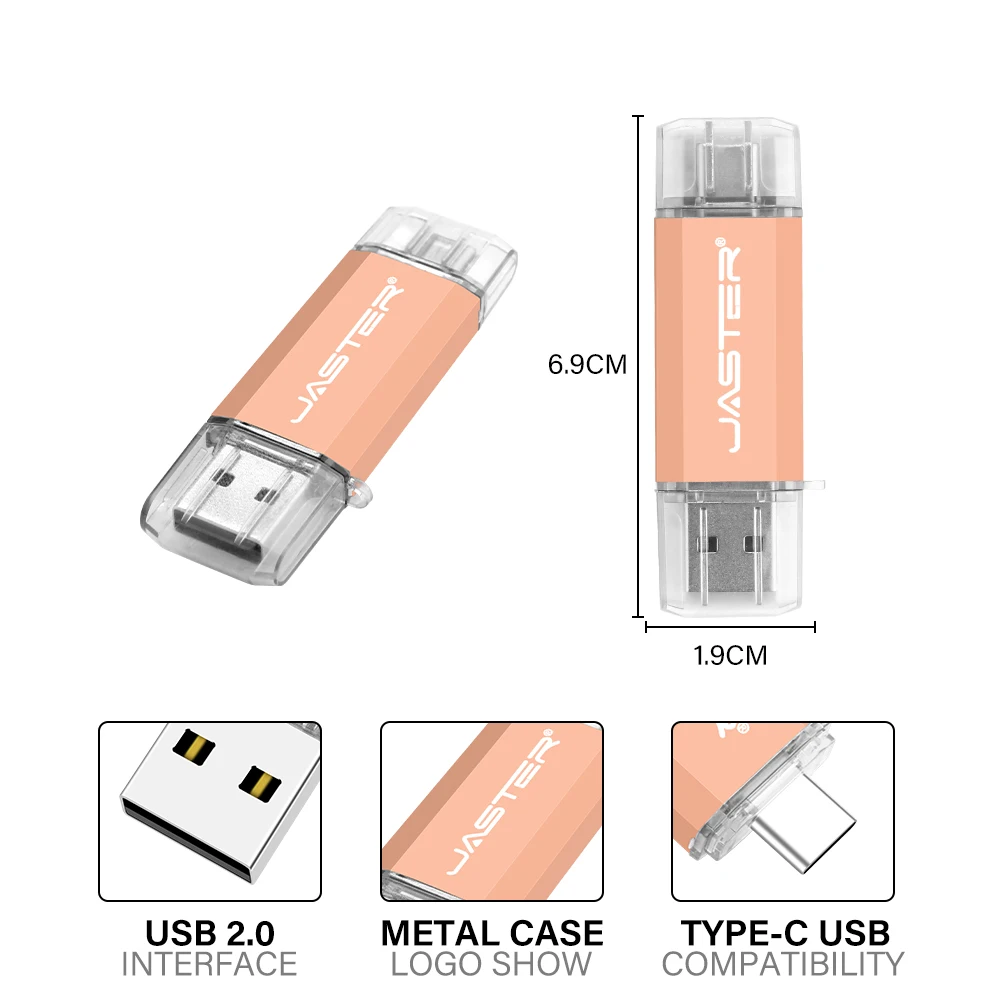 High Speed TYPE-C USB 2.0 Flash Drive 64GB Rotatable OTG Pen Drive 32GB 128GB 256GB Memory Stick for Mobile Phone Black Pendrive