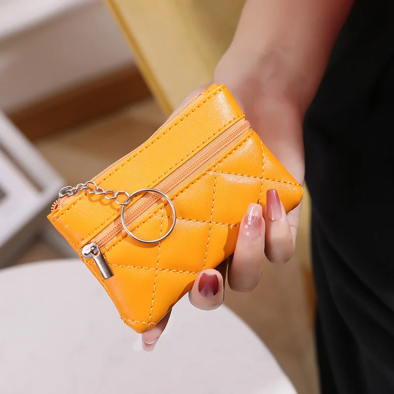 Women's Casual Wallet Coin Purse Lattice Key Ring Pendant Women's Double Pocket Storage Small Bag Key Bag Mouth Red Envelope