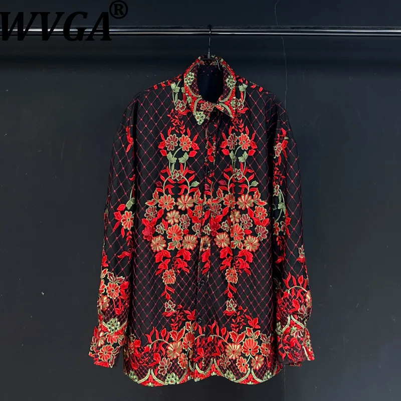 

WVGA Spring Autumn New Man High Street Plaid Printed Trendy Long Sleeve Shirt Niche Chic Casual Turn-Down Collar Tops Ins W12726