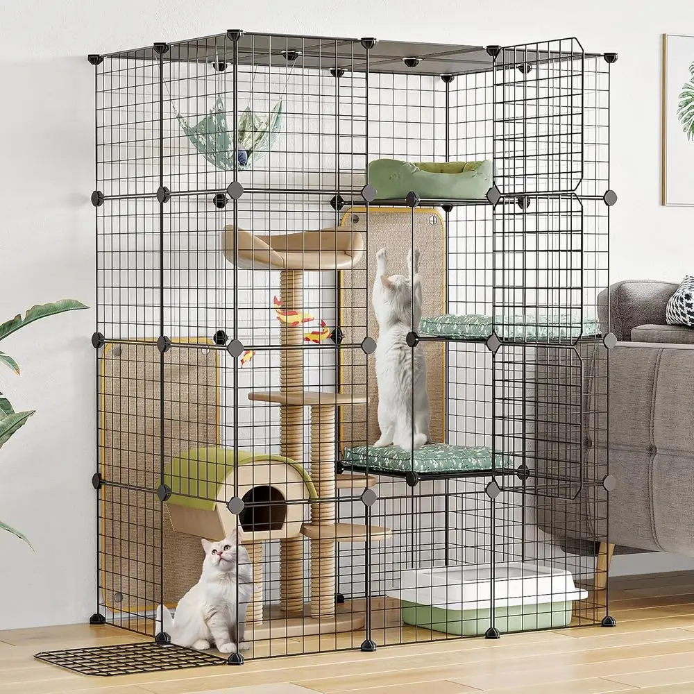 

4-Tier Indoor Cat Enclosure - Detachable Metal Wire Playpen for 1-3 Cats, 2x3x4ft Exercise Area