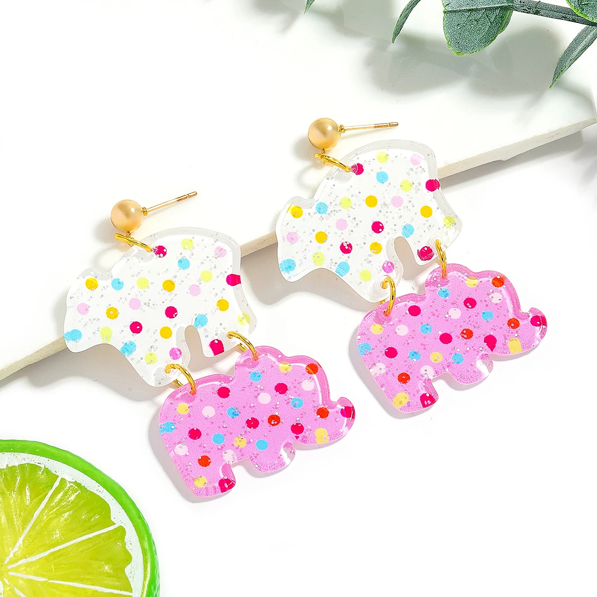 

2pcs/Set Cute Acrylic Colorful Elephant Blackboard Earrings for Women Resin Lovely Statement Earring 2025 New Fashion Jewelry