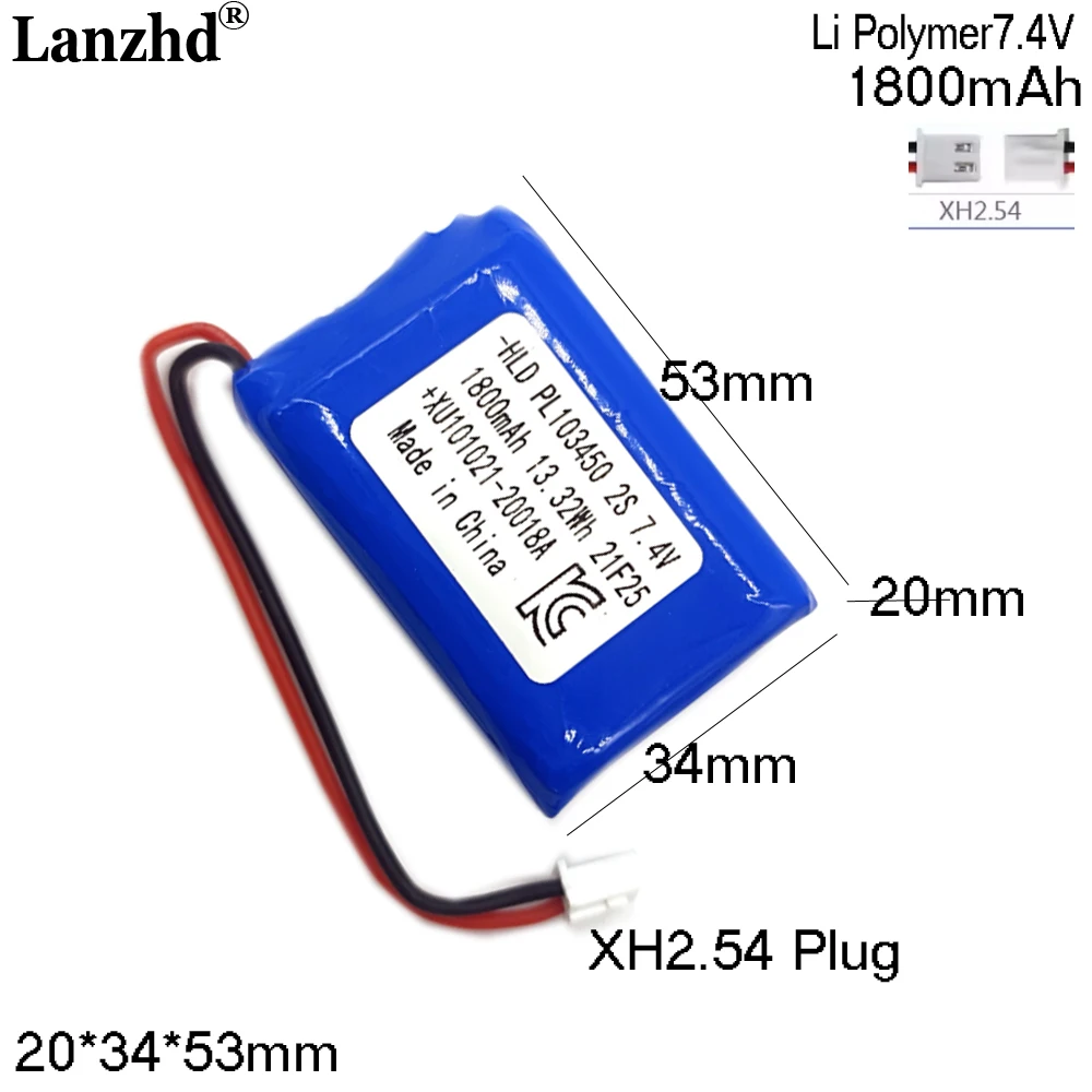 1-10pcs 7.4v polymer battery pack for beauty equipment fishing lamp battery wholesale 103450 2s1p kc certified free custom plug