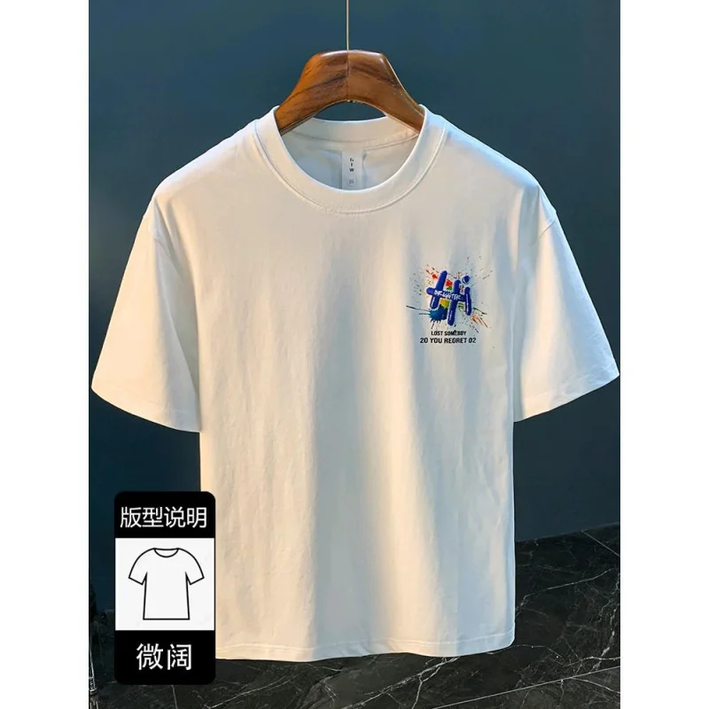 Loose T-shirt for men summer fashion colorful printing casual short sleeved heavy embroidered comfortable Half sleeved top