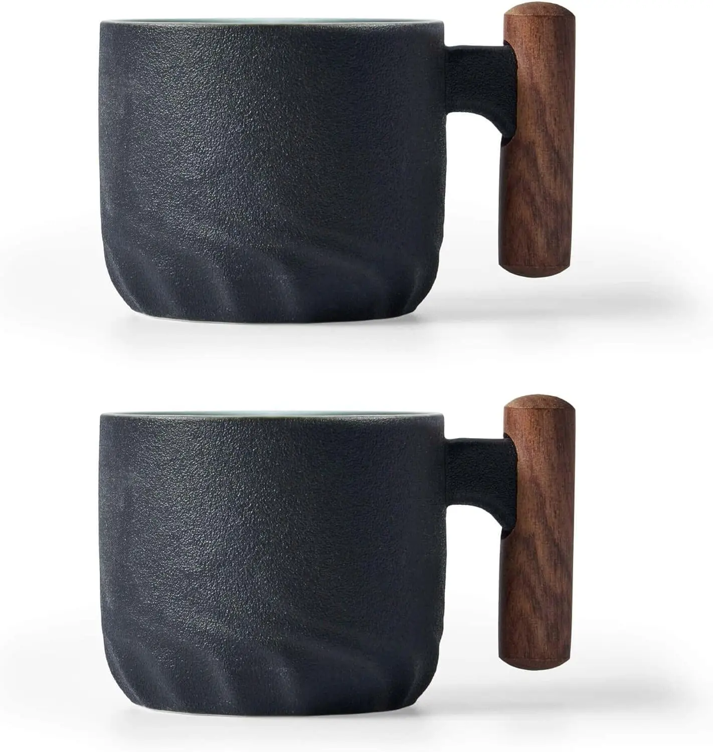

Ceramic Espresso Cups with Wooden Handle, 2oz Capacity for Coffee or Tea, Black Set of 2